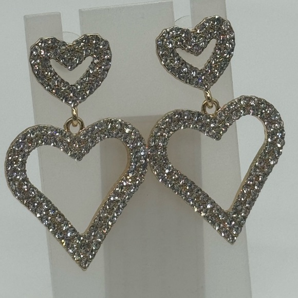 Open Heart Drop Dangle Earrings Made w/ Swarovski Crystal Gold Overlay - Picture 1 of 16